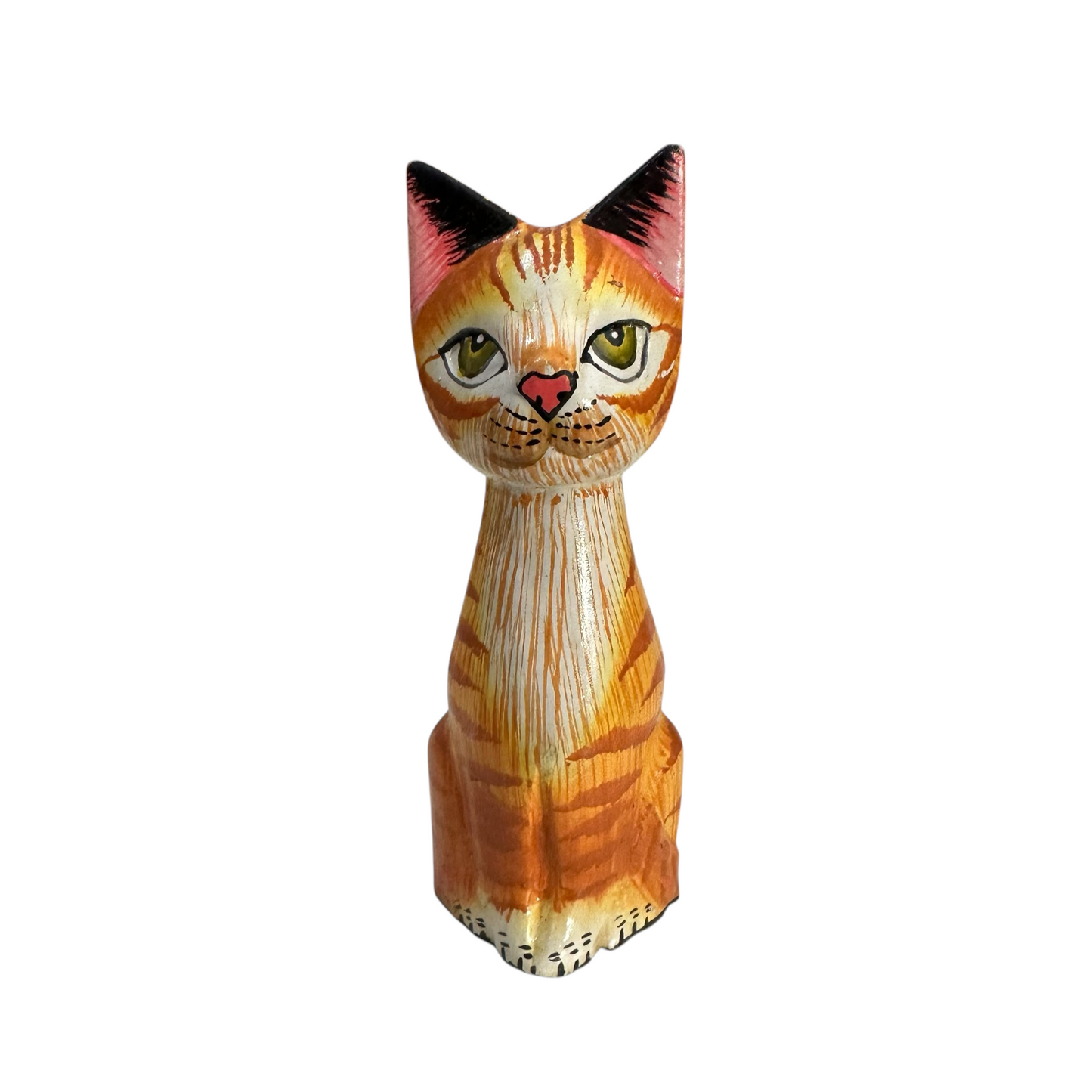 Wooden Orange Cute Sitting Cat Decoration Figurine