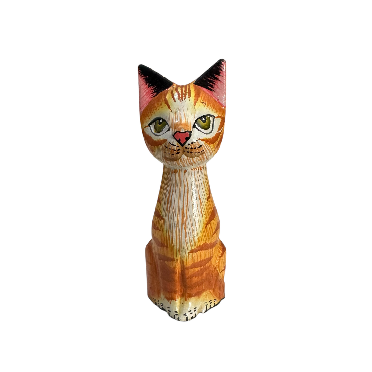 Wooden Orange Cute Sitting Cat Decoration Figurine