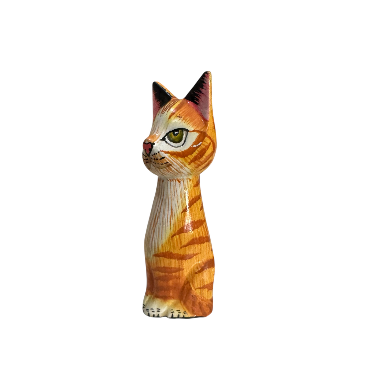 Wooden Orange Cute Sitting Cat Decoration Figurine