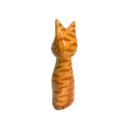 Wooden Orange Cute Sitting Cat Decoration Figurine