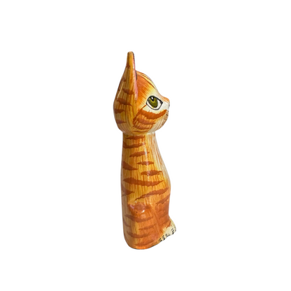 Wooden Orange Cute Sitting Cat Decoration Figurine