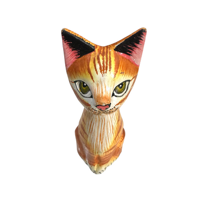 Wooden Orange Cute Sitting Cat Decoration Figurine