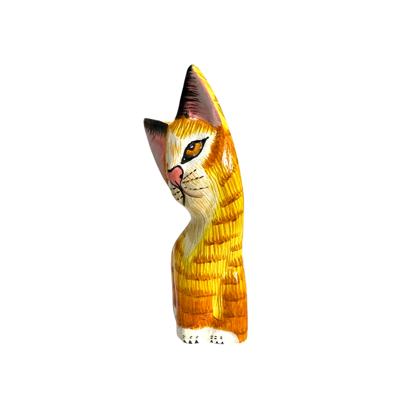 Wooden Yellow Curious  Cat Decoration Figurine