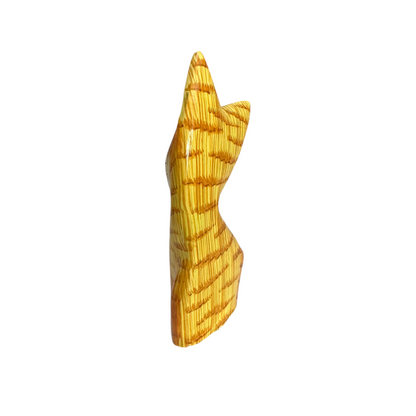 Wooden Yellow Curious  Cat Decoration Figurine