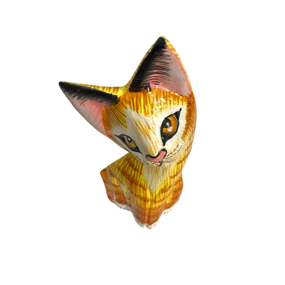 Wooden Yellow Curious  Cat Decoration Figurine