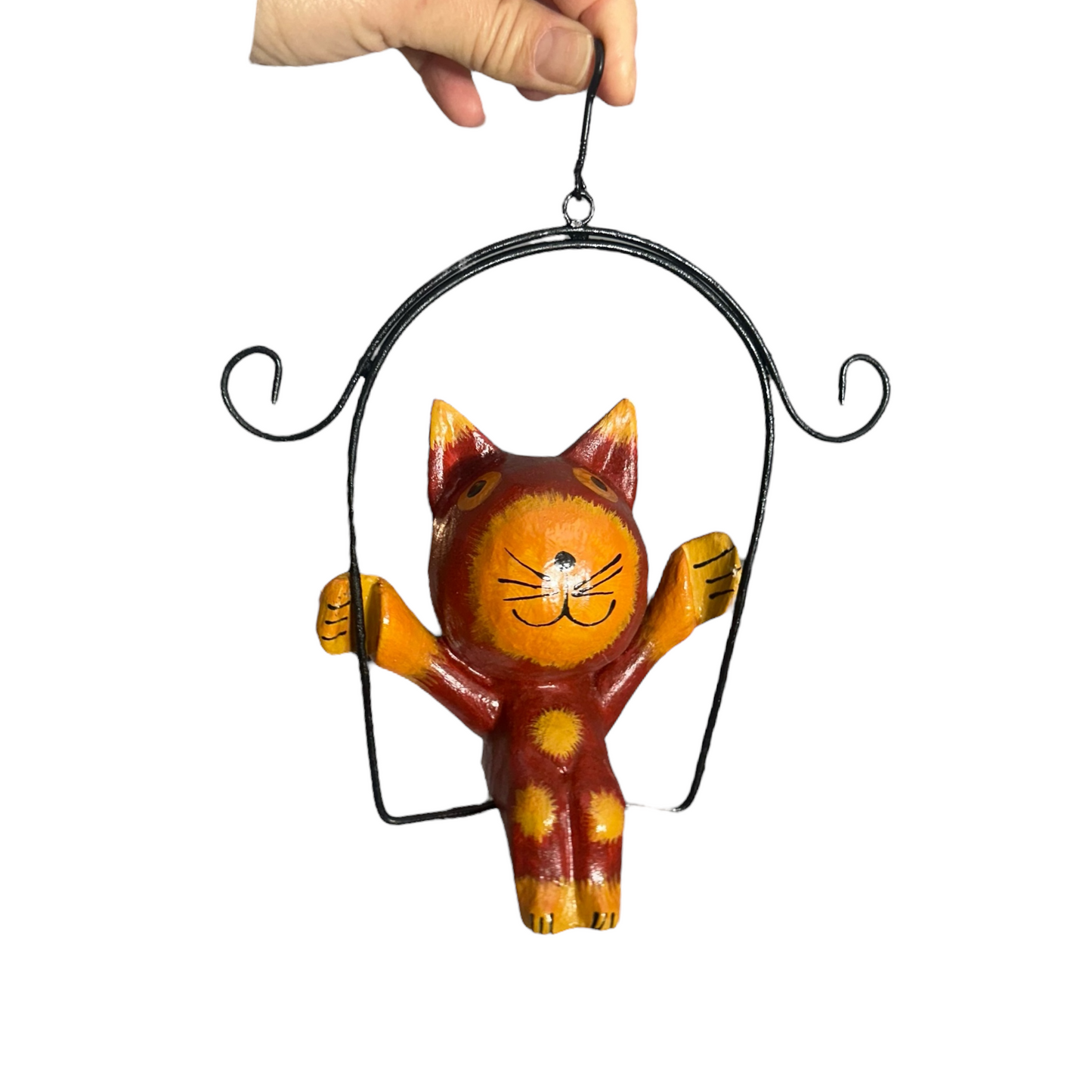 Wooden Cat on a swing (Red)