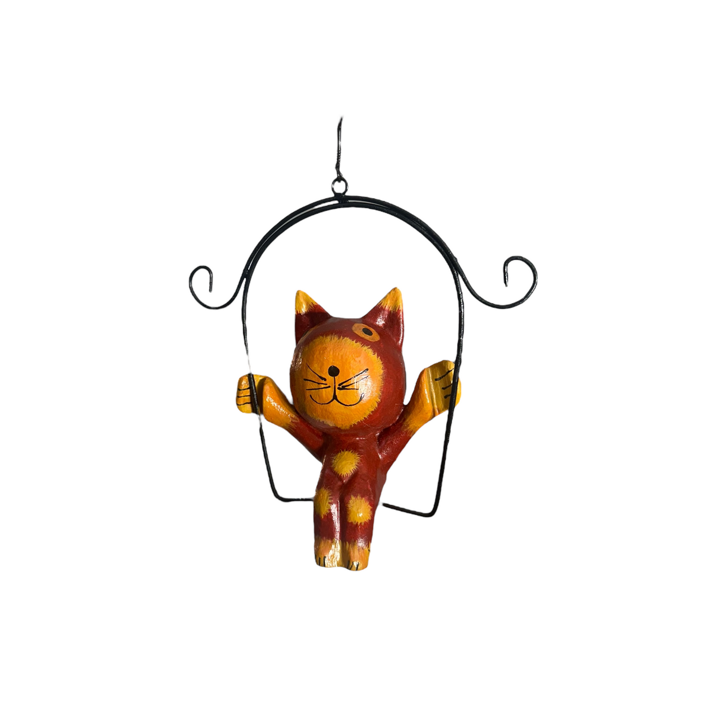 Wooden Cat on a swing (Red)