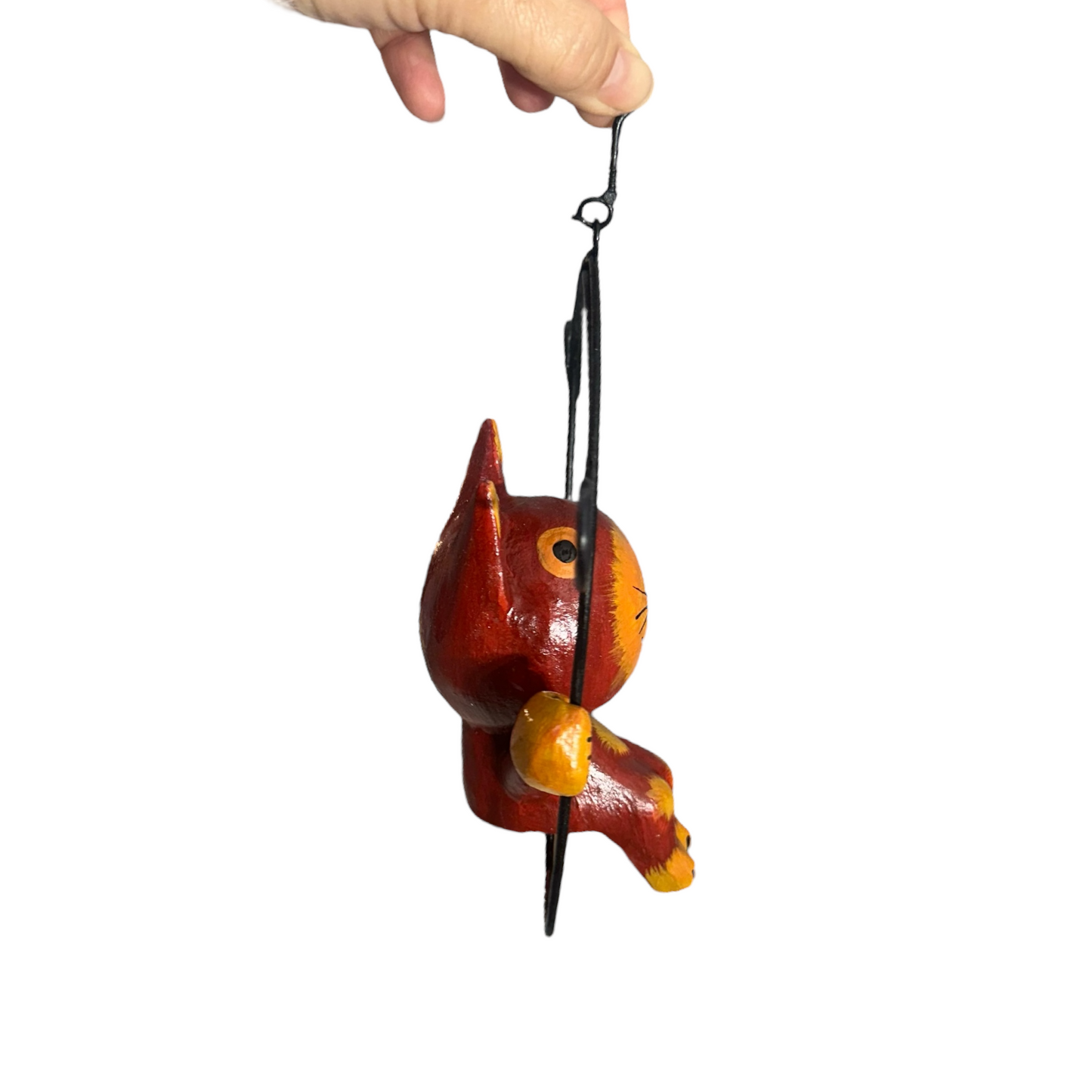 Wooden Cat on a swing (Red)