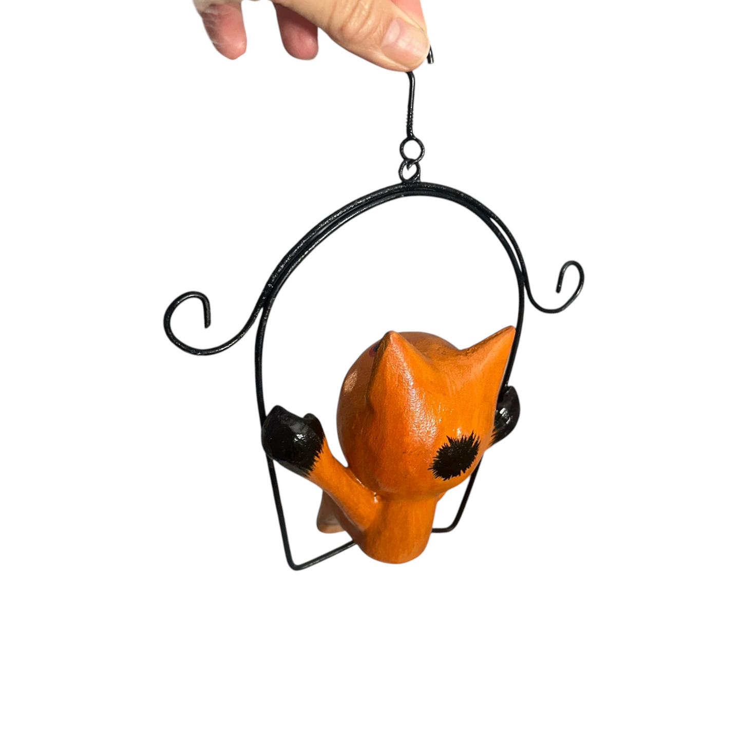 Wooden Cat on a swing (Orange)