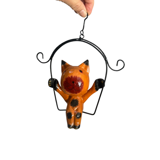 Wooden Cat on a swing (Orange)