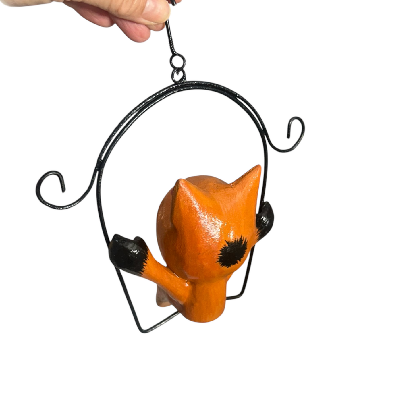 Wooden Cat on a swing (Orange)