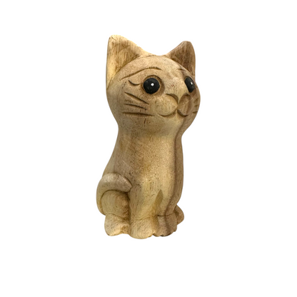 Wooden Waiting Cat Figurine Decoration