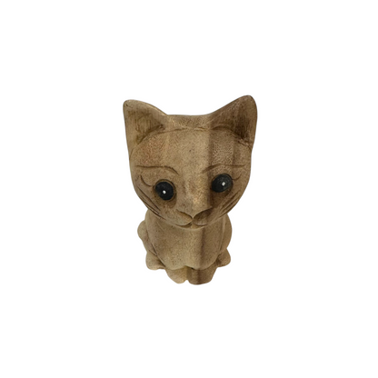 Wooden Waiting Cat Figurine Decoration