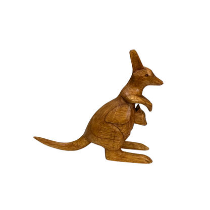 Wooden handmade Kangaroos and a baby figurine