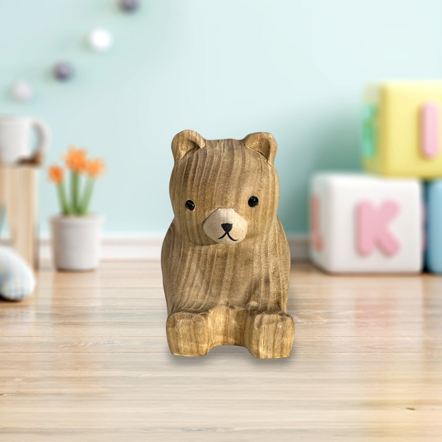 Handcrafted Wooden Teddy Bear Figurine