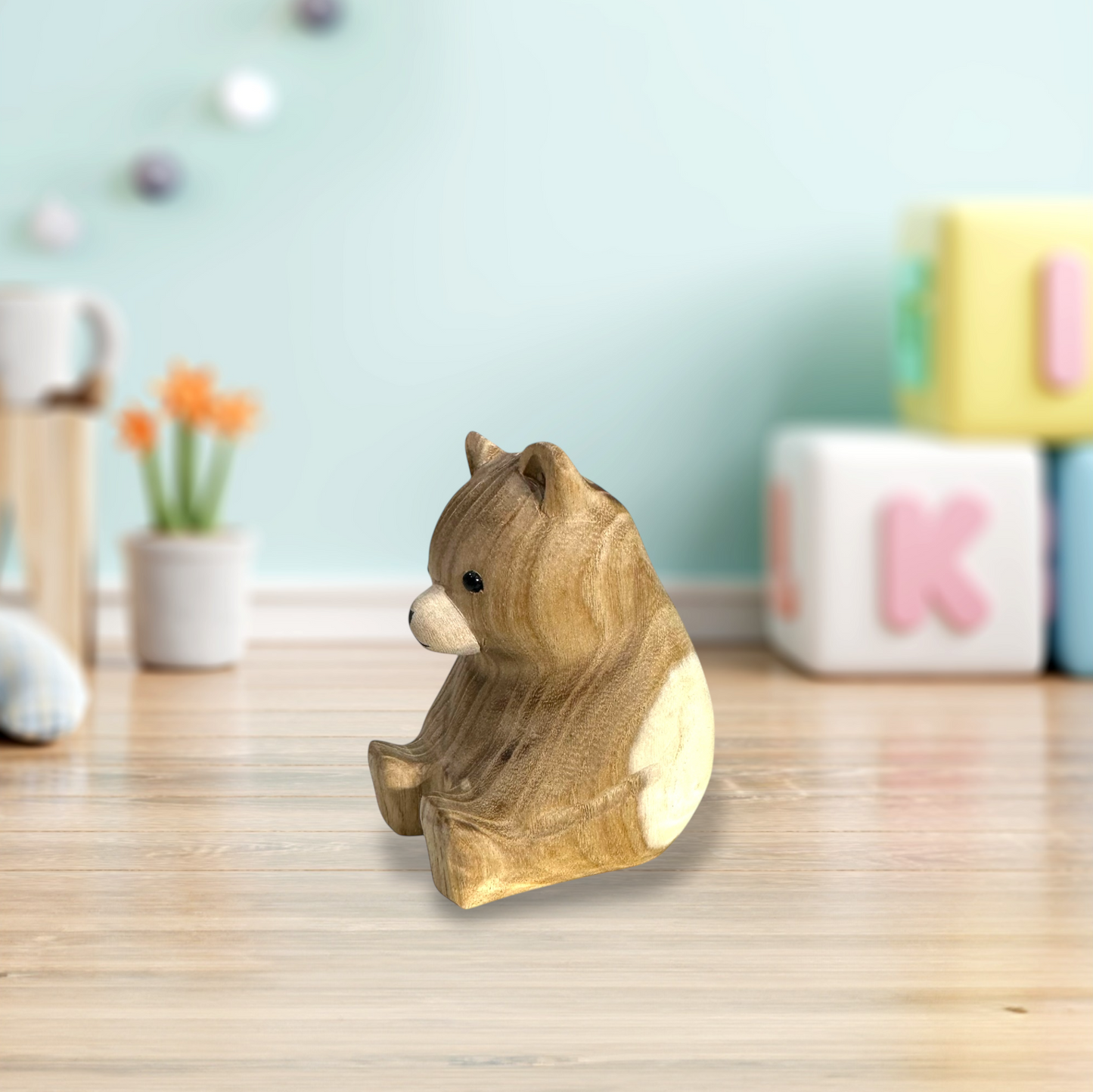 Handcrafted Wooden Teddy Bear Figurine