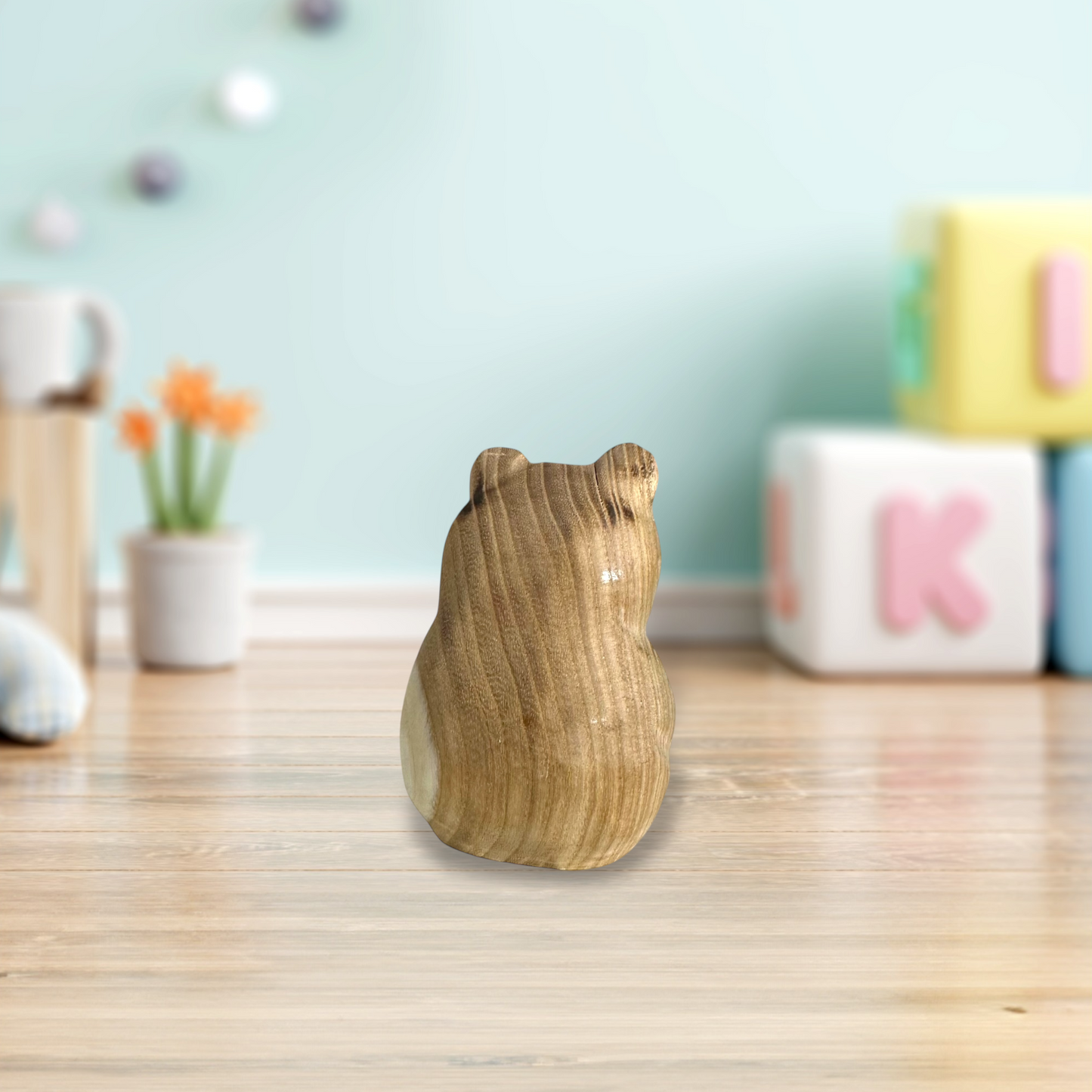 Handcrafted Wooden Teddy Bear Figurine