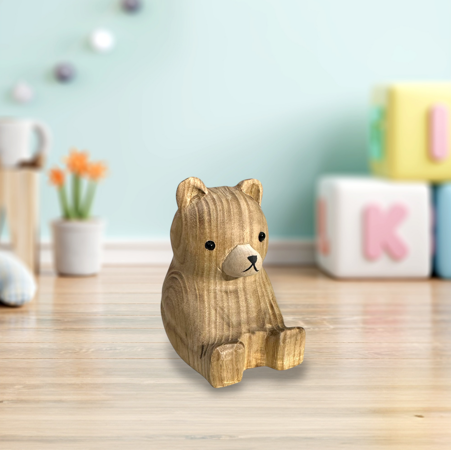 Handcrafted Wooden Teddy Bear Figurine