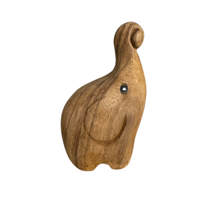 Small Natural Wooden Fighting Elephant