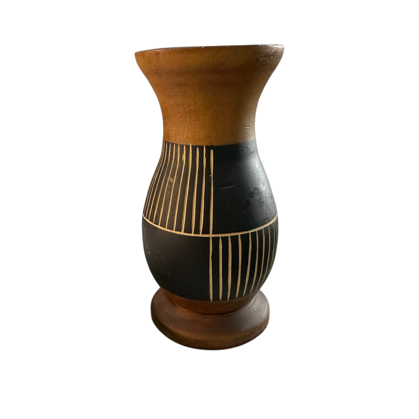 Handcrafted Mango Wood Vase Checker style