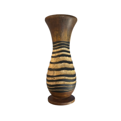 Tall Handcrafted Mango Wood Vase Tribal Pattern