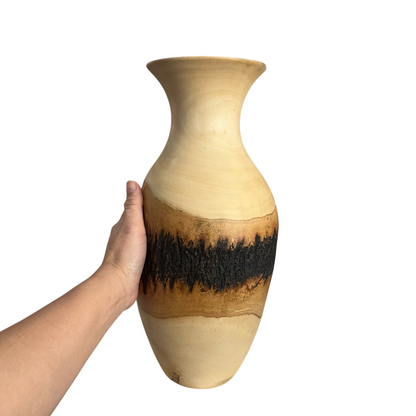 Large Natural Wood Bark Texture Handcrafted Mango Wood Vase Decoration