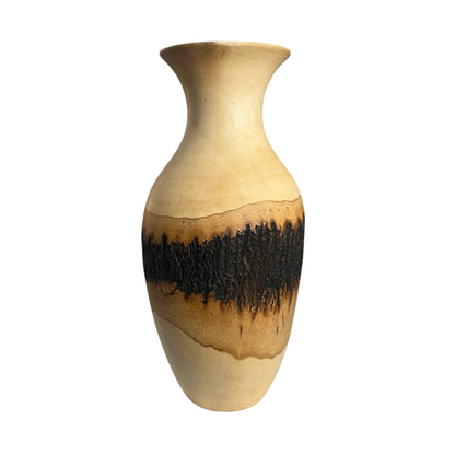 Large Natural Wood Bark Texture Handcrafted Mango Wood Vase Decoration