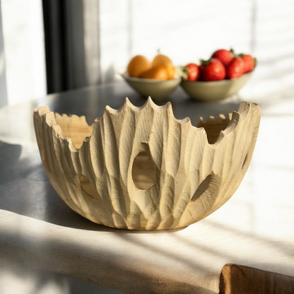 Handcrafted Wooden Carved Fruit Bowl