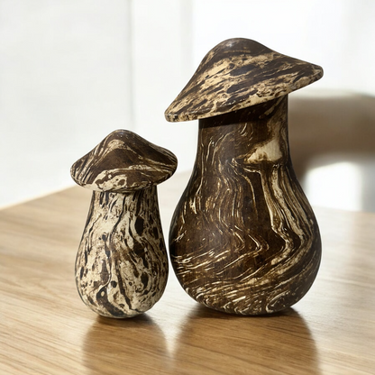 Forest Whimsy Hand-Carved Wooden Mushroom Duo