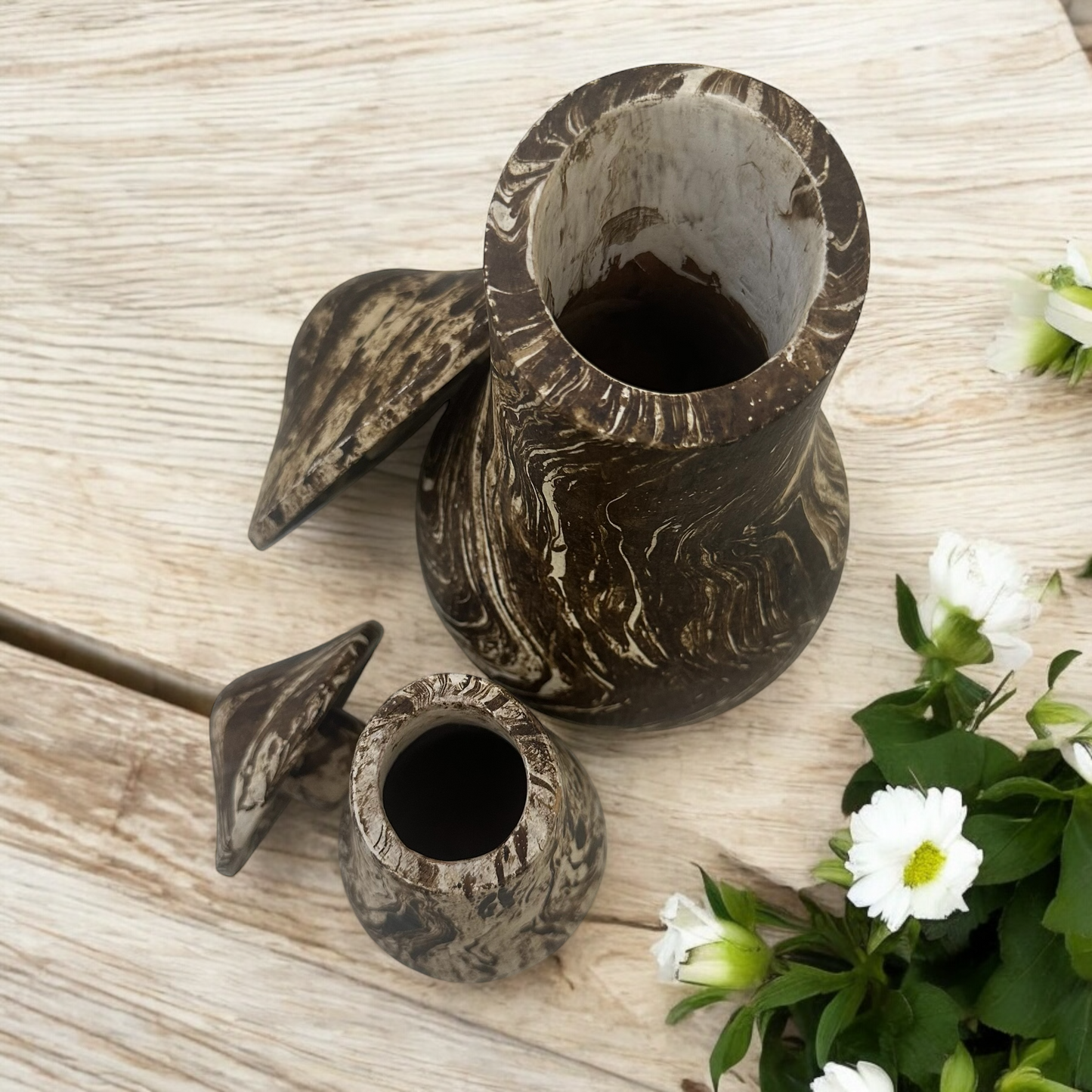 Forest Whimsy Hand-Carved Wooden Mushroom Duo