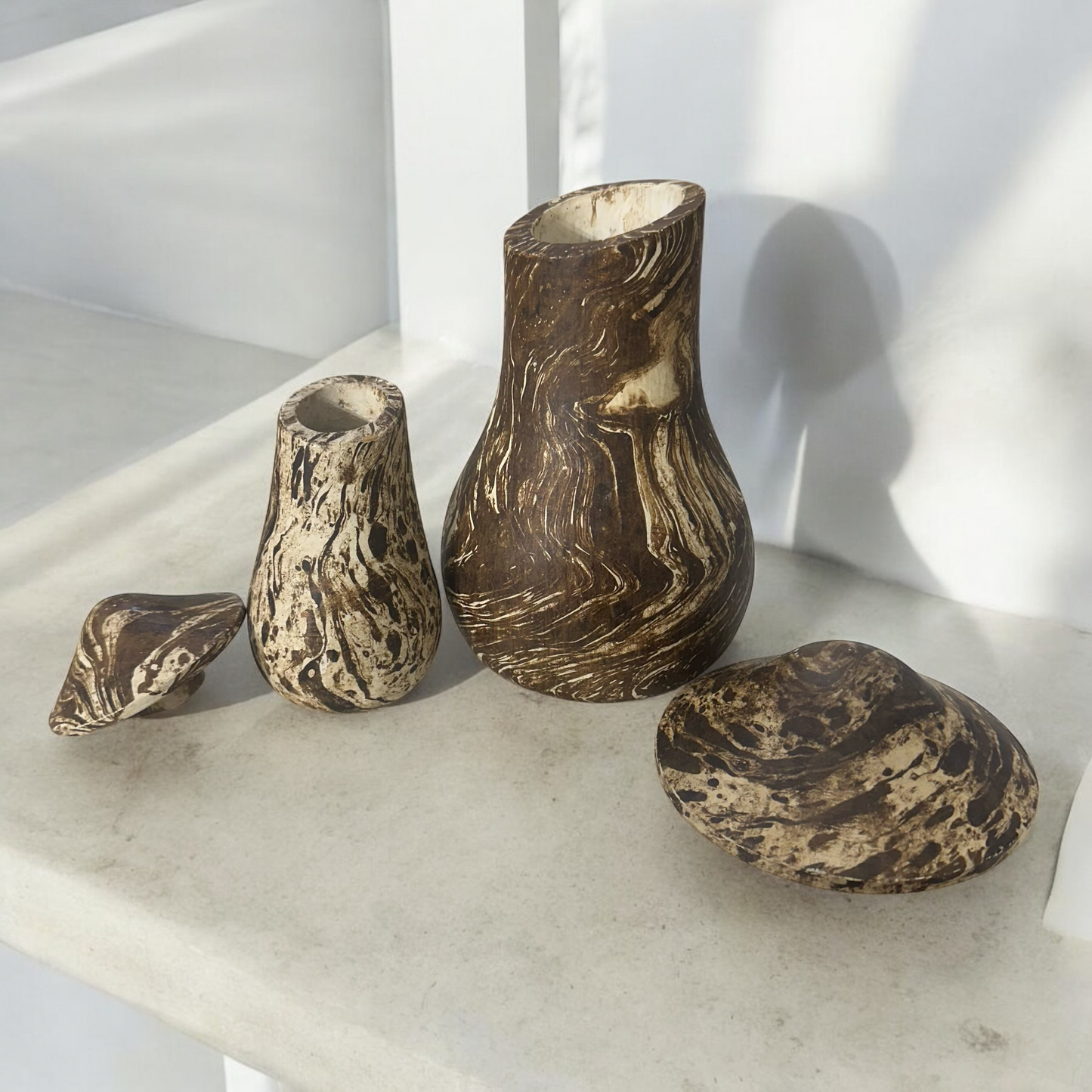 Forest Whimsy Hand-Carved Wooden Mushroom Duo