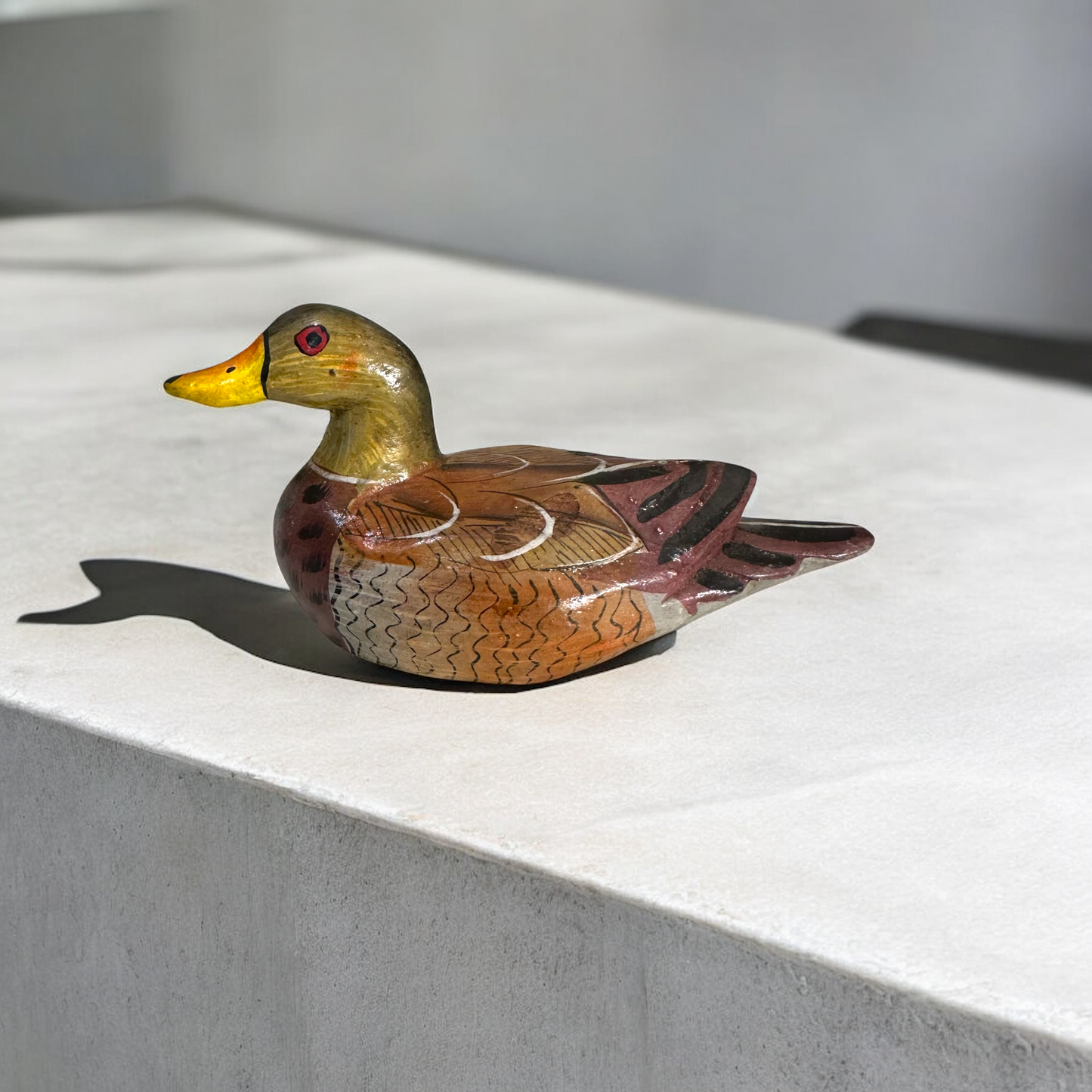 Artisan Hand-Painted Wooden Duck