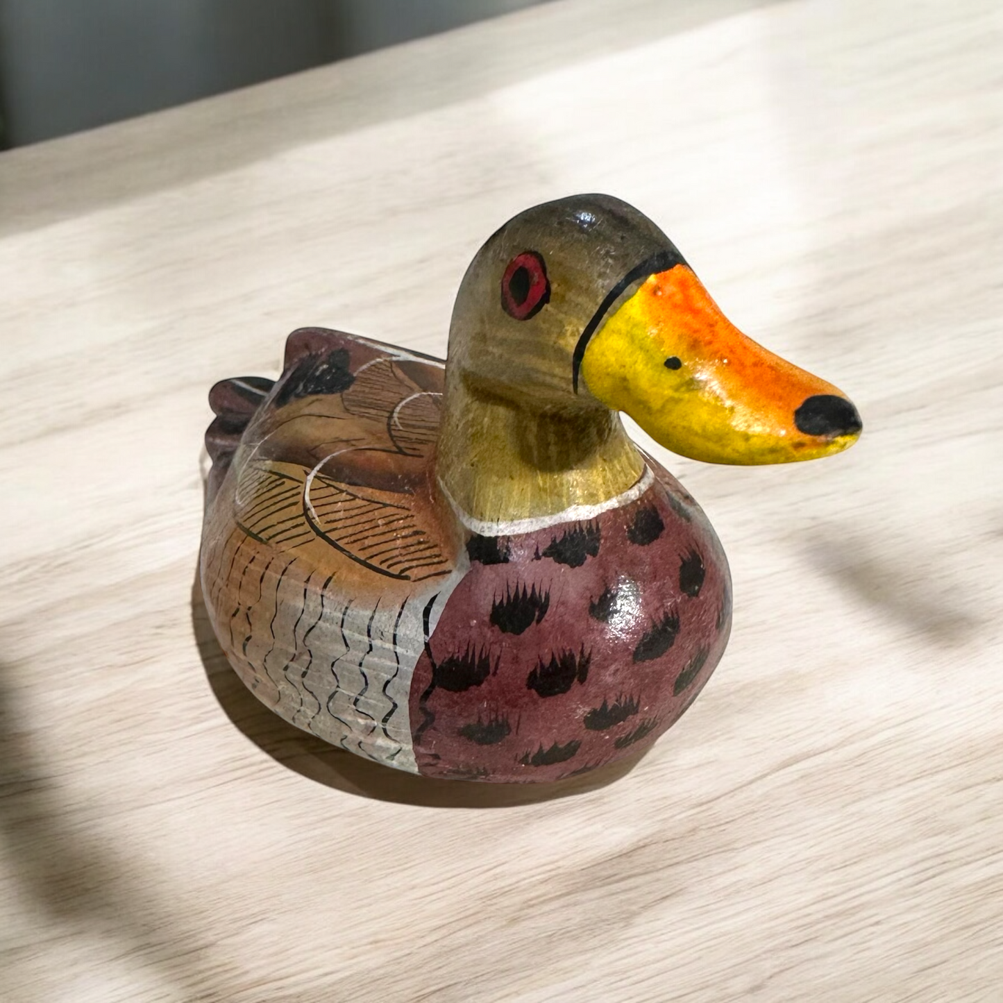 Artisan Hand-Painted Wooden Duck