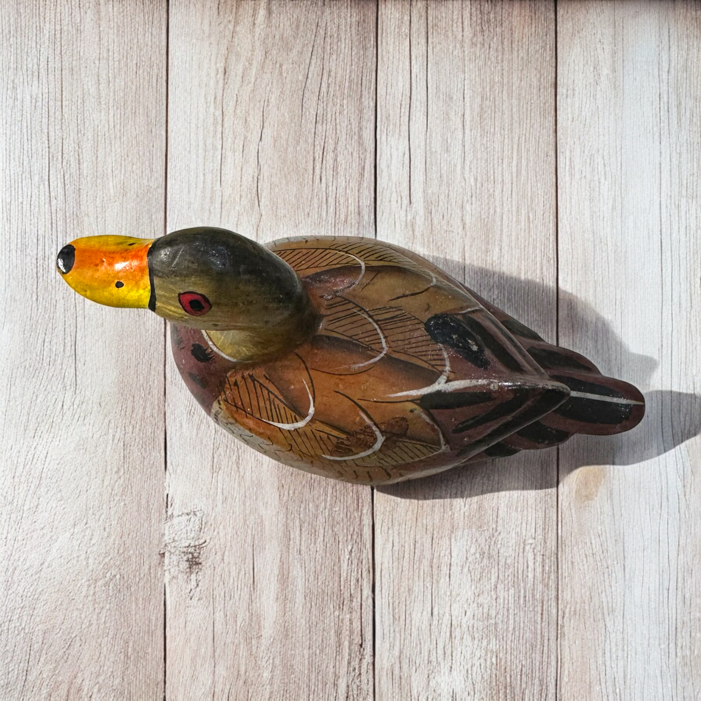 Artisan Hand-Painted Wooden Duck