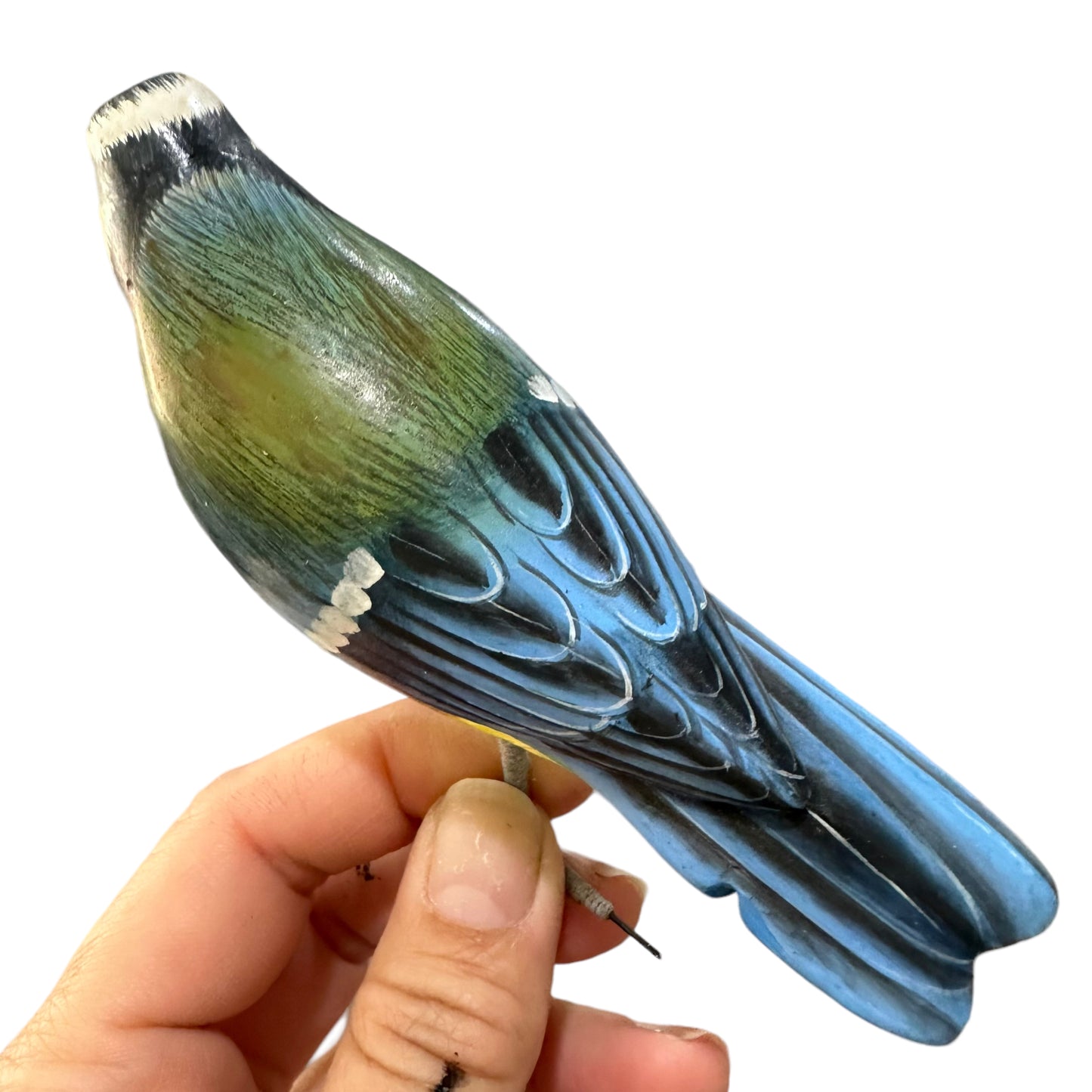 Wooden Hand-painted Blue Jay Bird Figurine Decoration