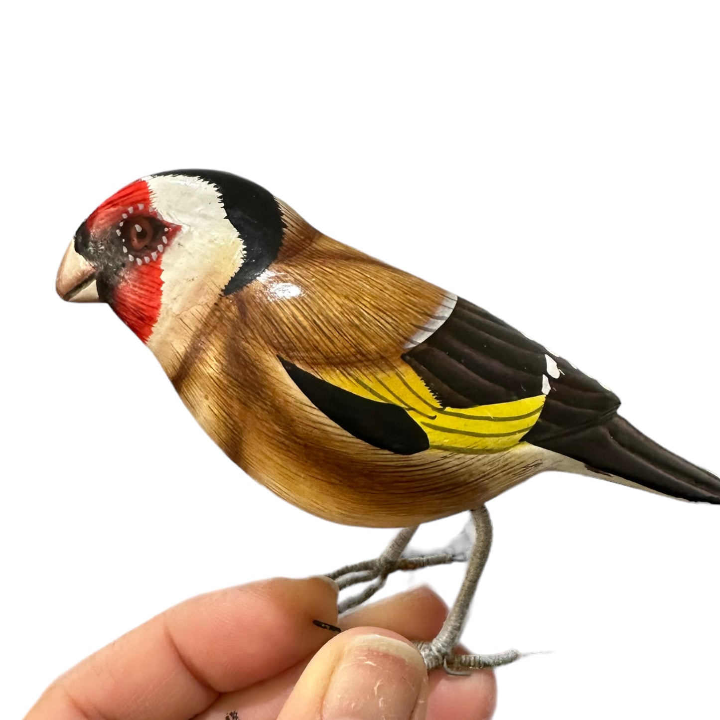 Wooden Hand-painted Goldfinch Bird Figurine Decoration