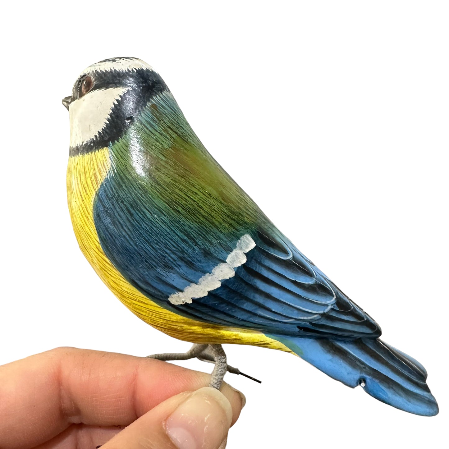 Wooden Hand-painted Blue Jay Bird Figurine Decoration