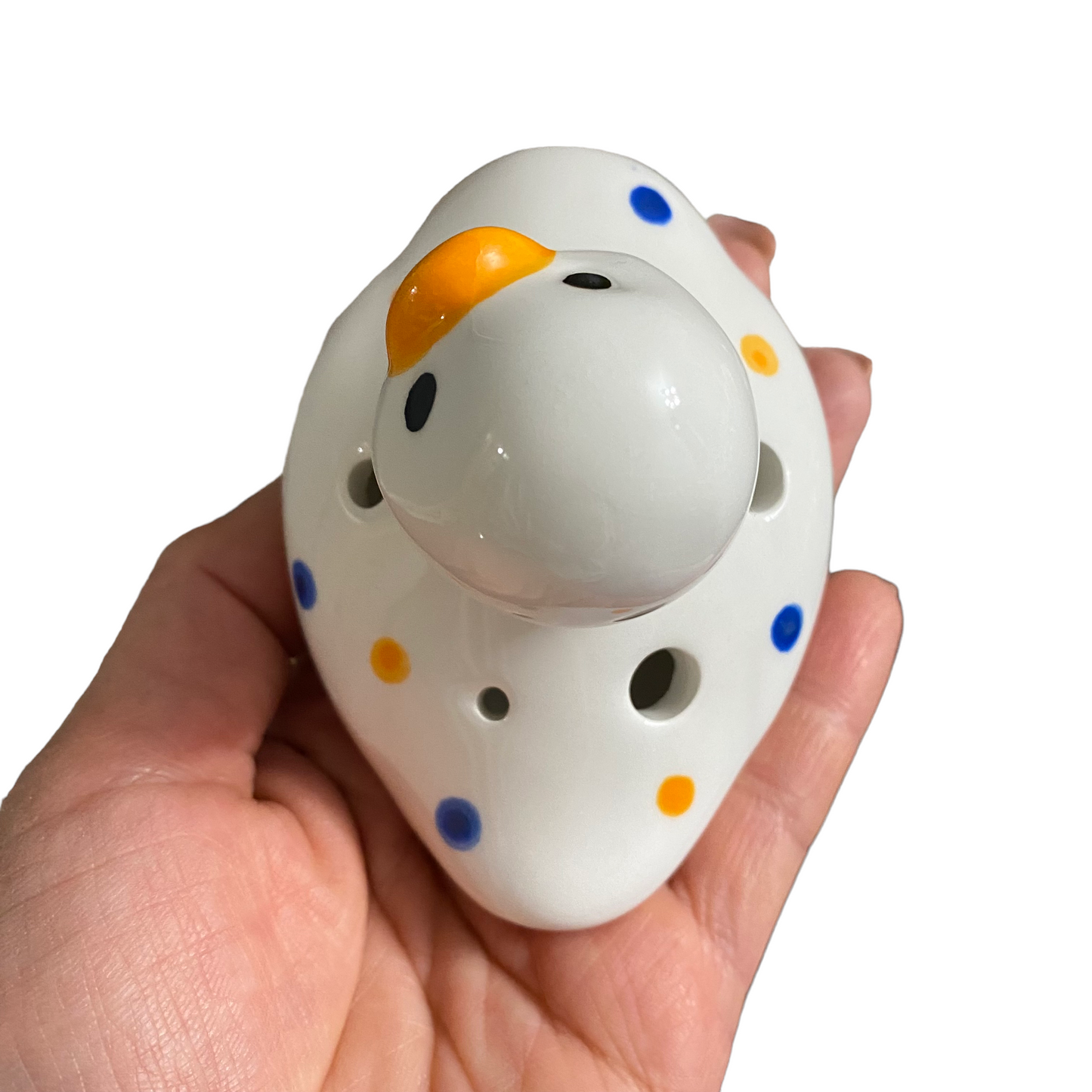 Ceramic Duck Ocarina White with spots