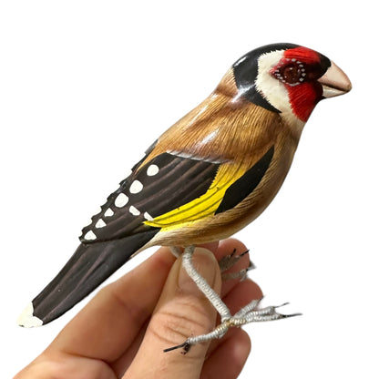 Wooden Hand-painted Goldfinch Bird Figurine Decoration