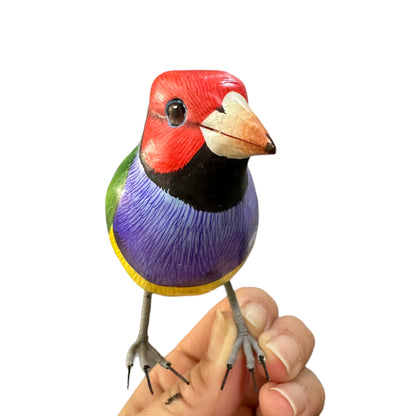 Wooden Hand-painted Red Finch Bird Figurine Decoration