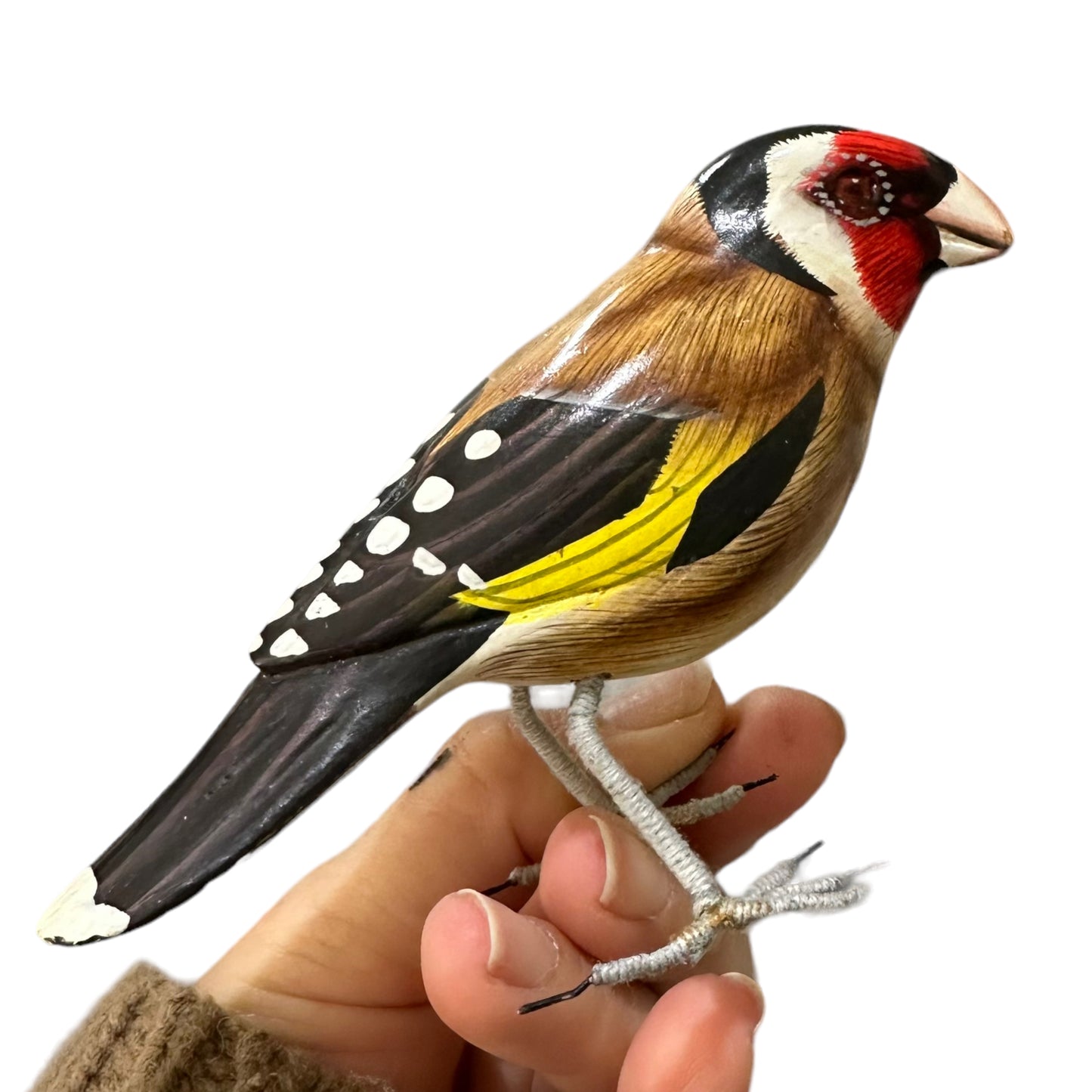 Wooden Hand-painted Goldfinch Bird Figurine Decoration