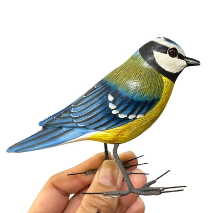 Wooden Hand-painted Blue Jay Bird Figurine Decoration