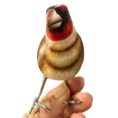 Wooden Hand-painted Goldfinch Bird Figurine Decoration