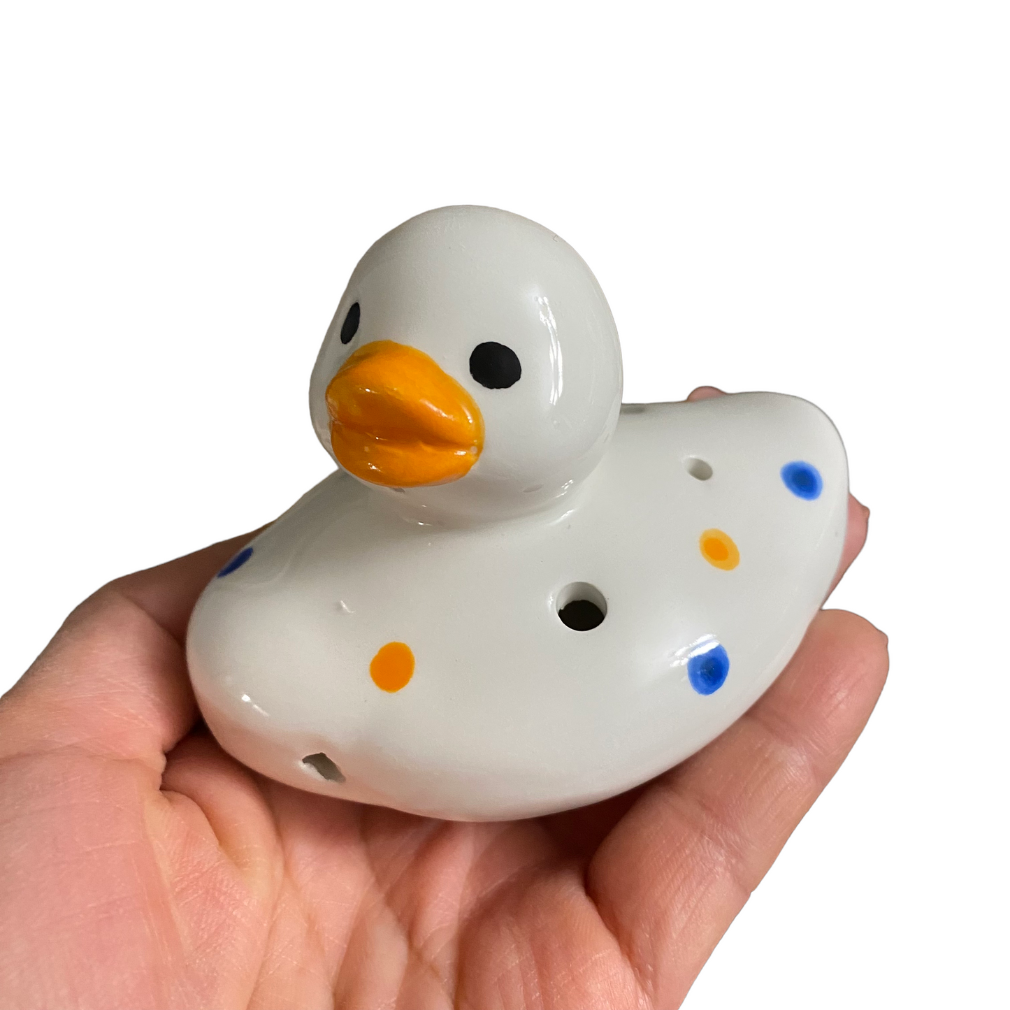 Ceramic Duck Ocarina White with spots