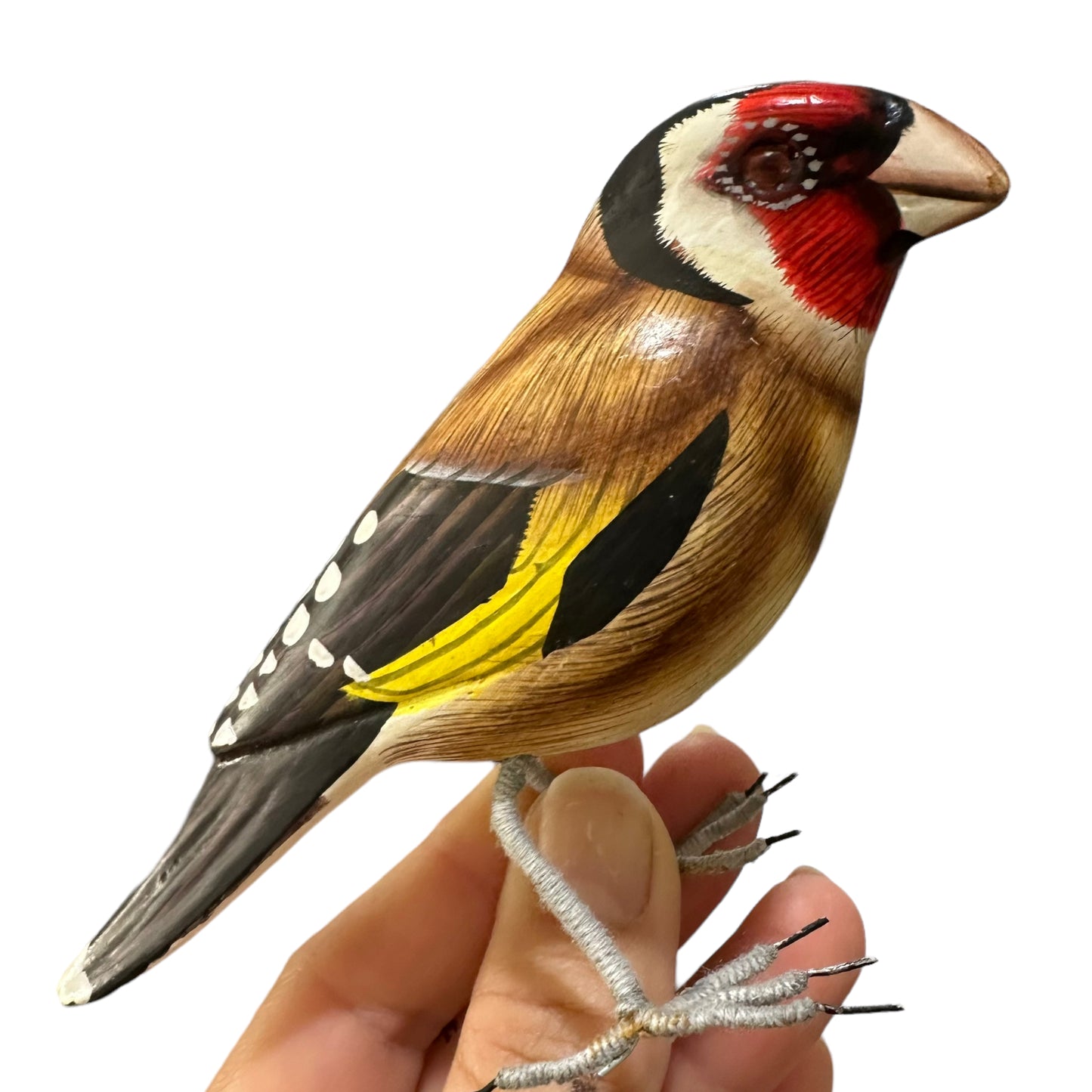 Wooden Hand-painted Goldfinch Bird Figurine Decoration