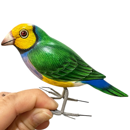 Wooden Hand-painted Yellow Finch Bird Figurine Decoration