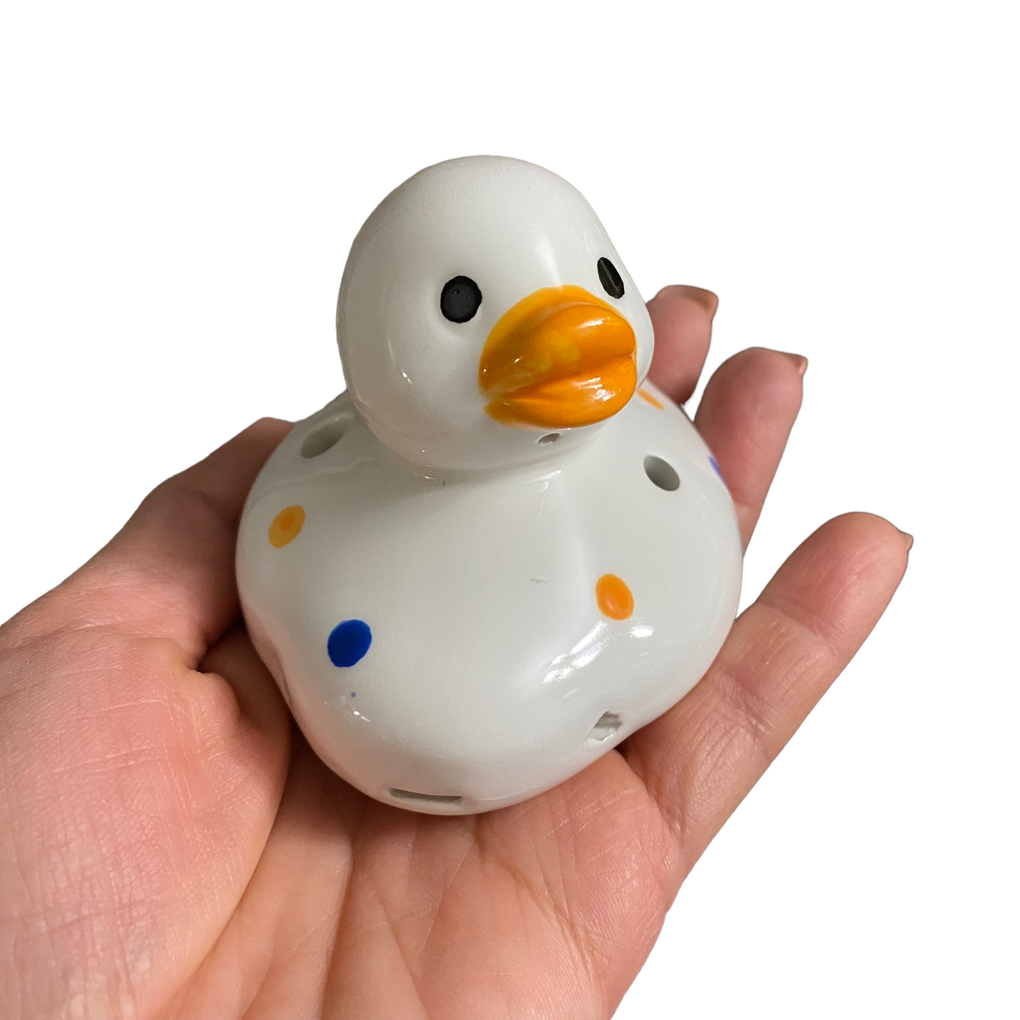 Ceramic Duck Ocarina White with spots