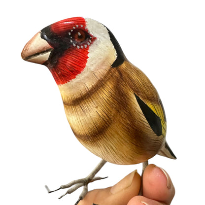 Wooden Hand-painted Goldfinch Bird Figurine Decoration