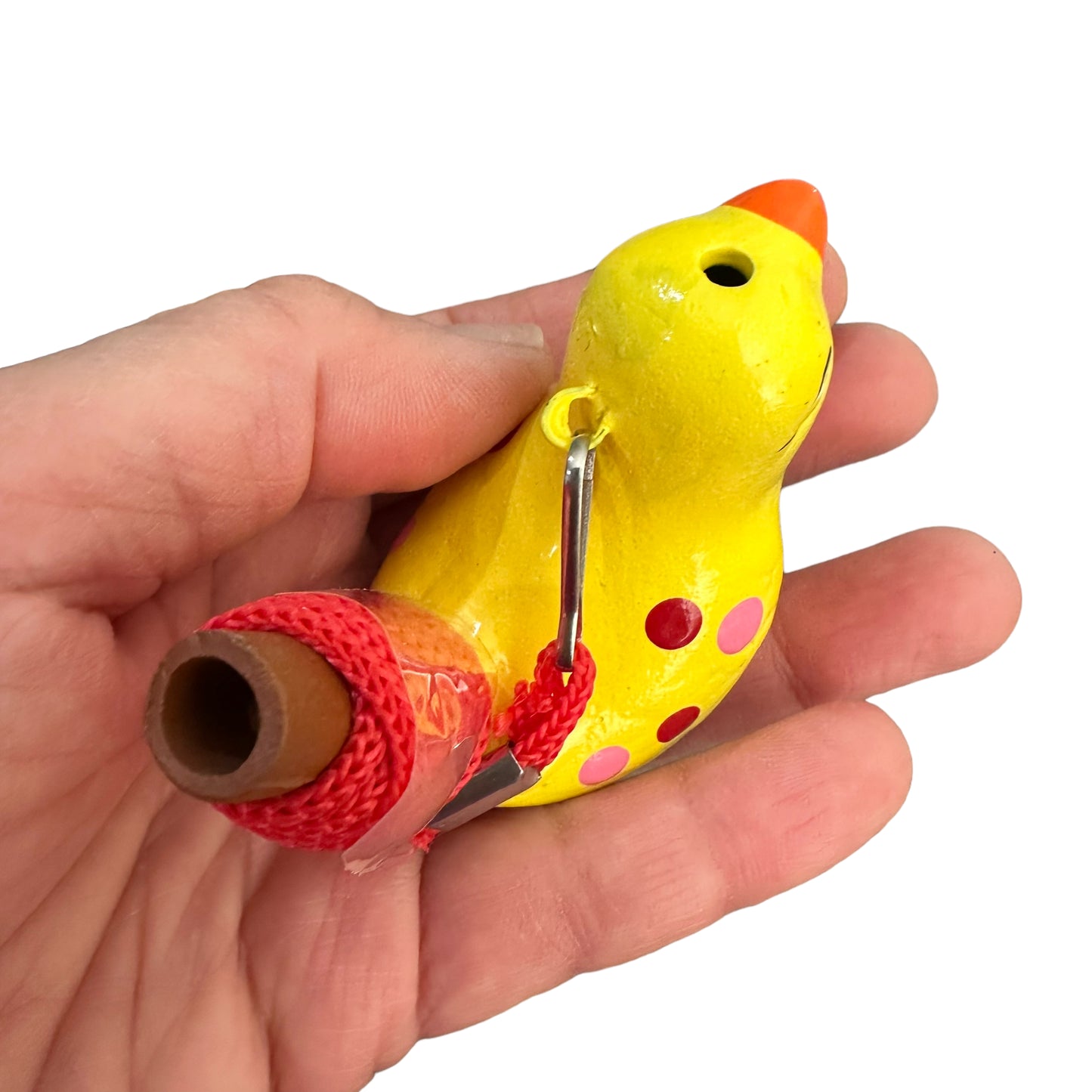 Clay Water Whistle Bird (Yellow with Dots)