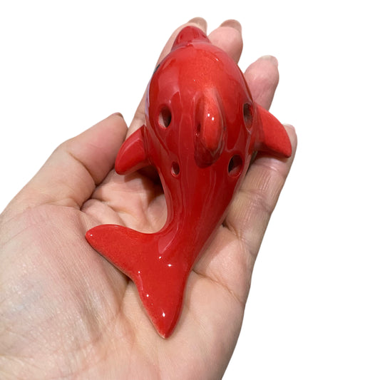 Happy Ceramic Dolphin Ocarina Red